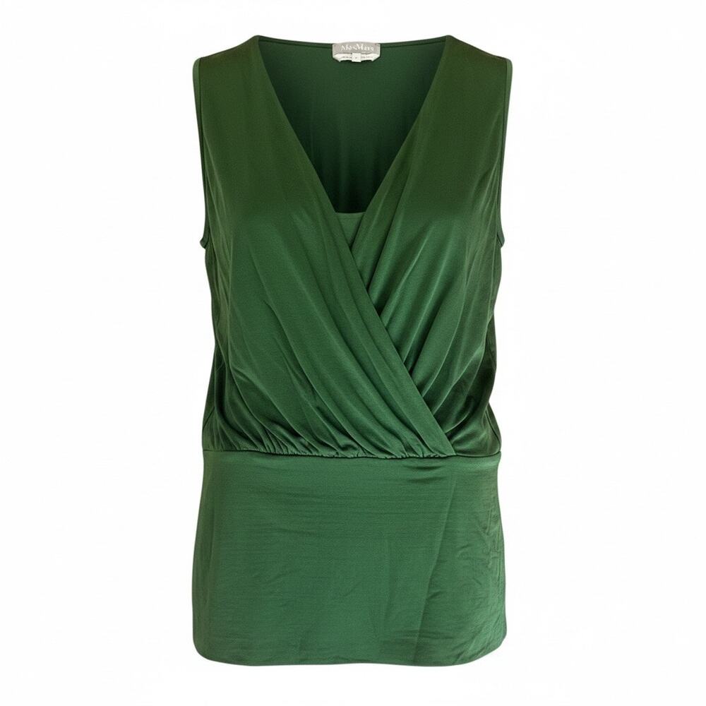MaxMara Sleeveless Green Faux Wrap Tank Top - Large